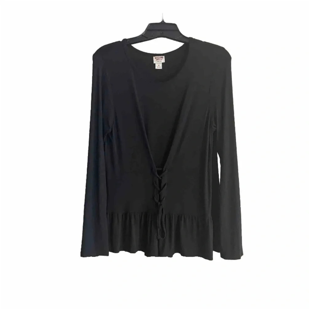 Mossimo Woman's Black Top M Tie front Long sleeve T Shirt Good Condition